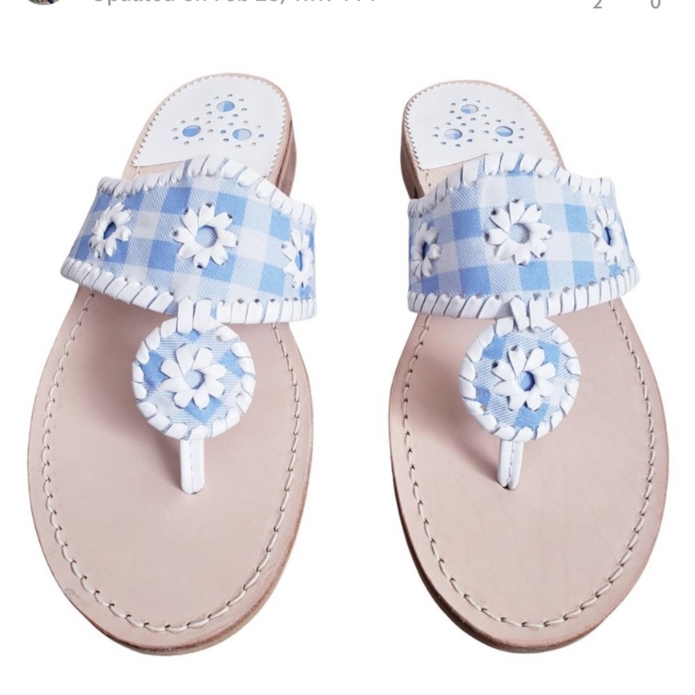 NWOT Draper James Jack Rogers Collab Light Blue Gingham Leather Whitney Sandals